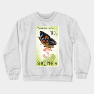 Vintage 1966 Albania painted lady butterfly postage stamp Crewneck Sweatshirt